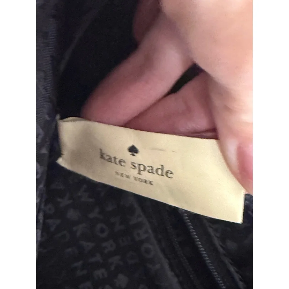 Kate Spade Crossbody Bag Womens Medium Taupe Black Pebbled Leather Hobo Shoulder